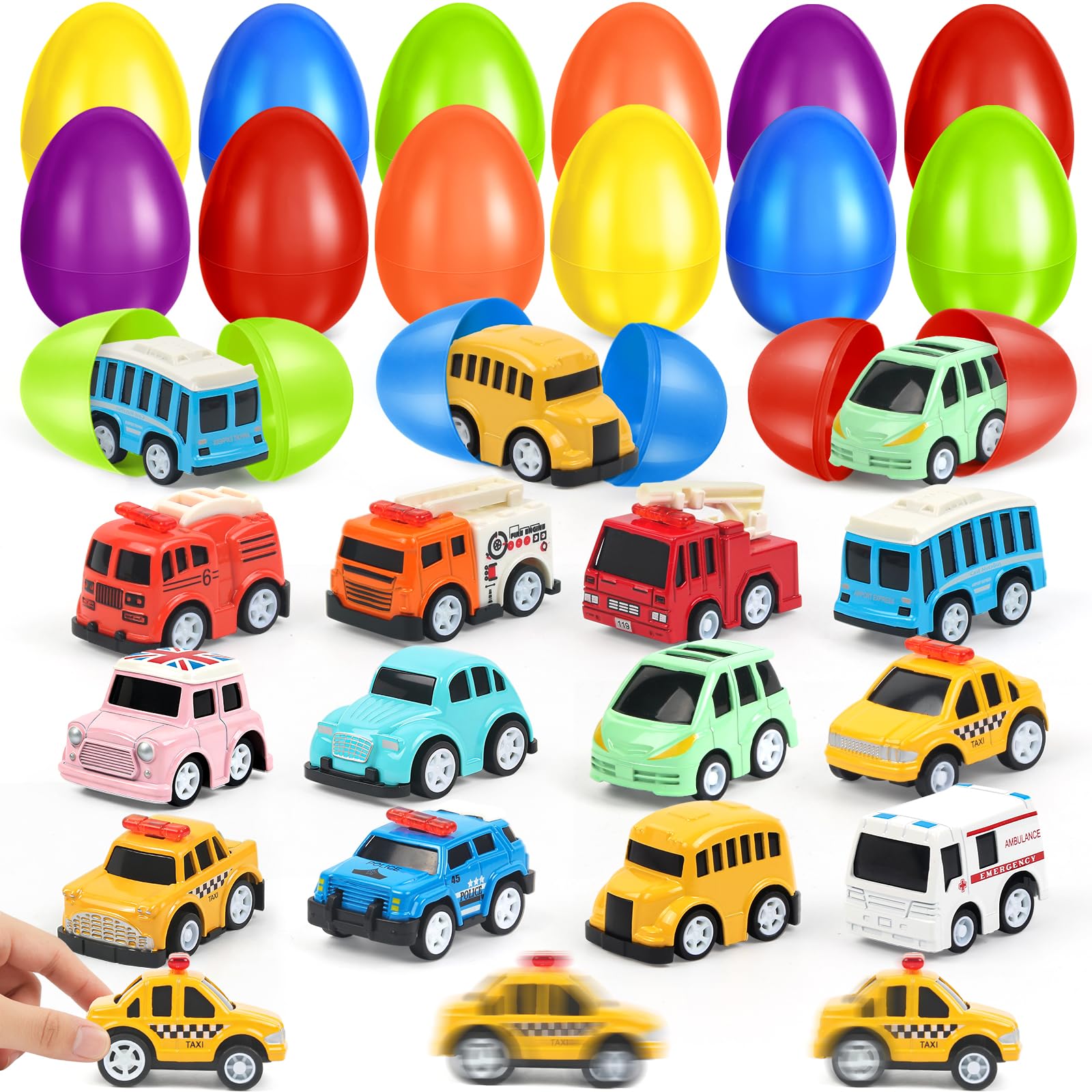 OCHIDO Easter eggs with die-cast cars ready for an exciting egg hunt