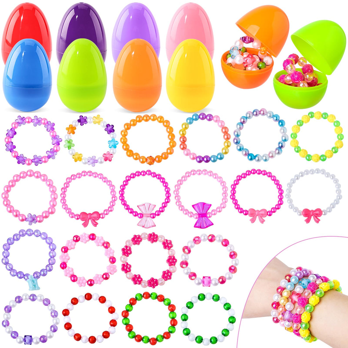 OCHIDO prefilled Easter eggs with bracelets kit for girls, perfect for egg hunts and gift baskets