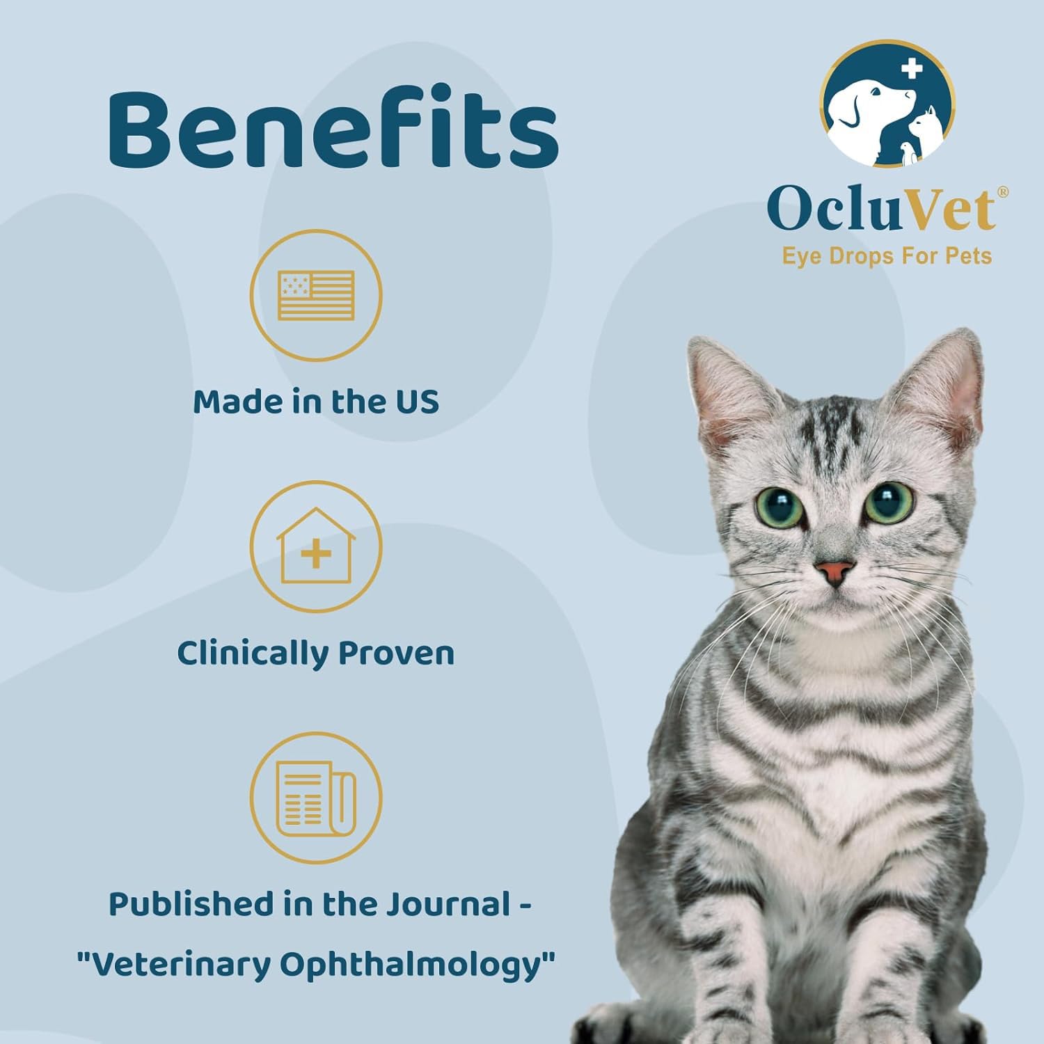 OcluVet eye drops packaging emphasizes all-natural ingredients for pet care.
