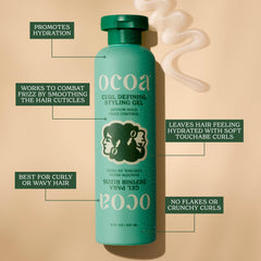 Closeup of OCOA Curl Defining Gel jar showing creamy texture for smooth application