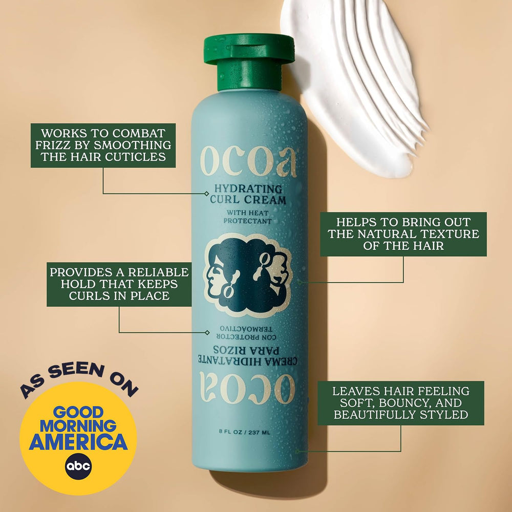 OCOA Hibiscus-infused curl cream jar highlighting nourishing ingredients.