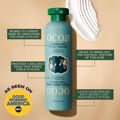 OCOA Hibiscus-infused curl cream jar highlighting nourishing ingredients.