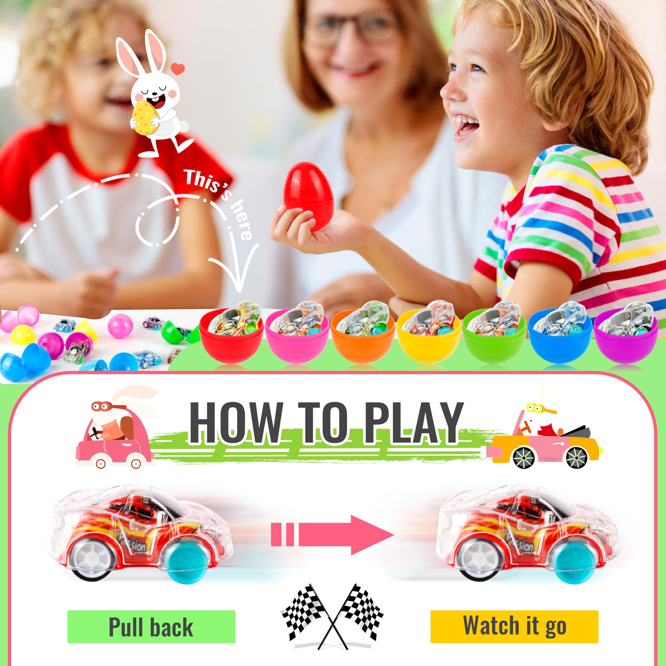 OCTERIC mini pull-back cars require no batteries for easy, mess-free play