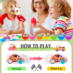 OCTERIC mini pull-back cars require no batteries for easy, mess-free play