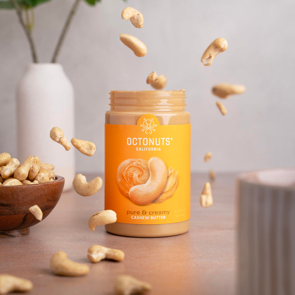 OCTONUTS Creamy Cashew Butter serves as a healthy snack option.