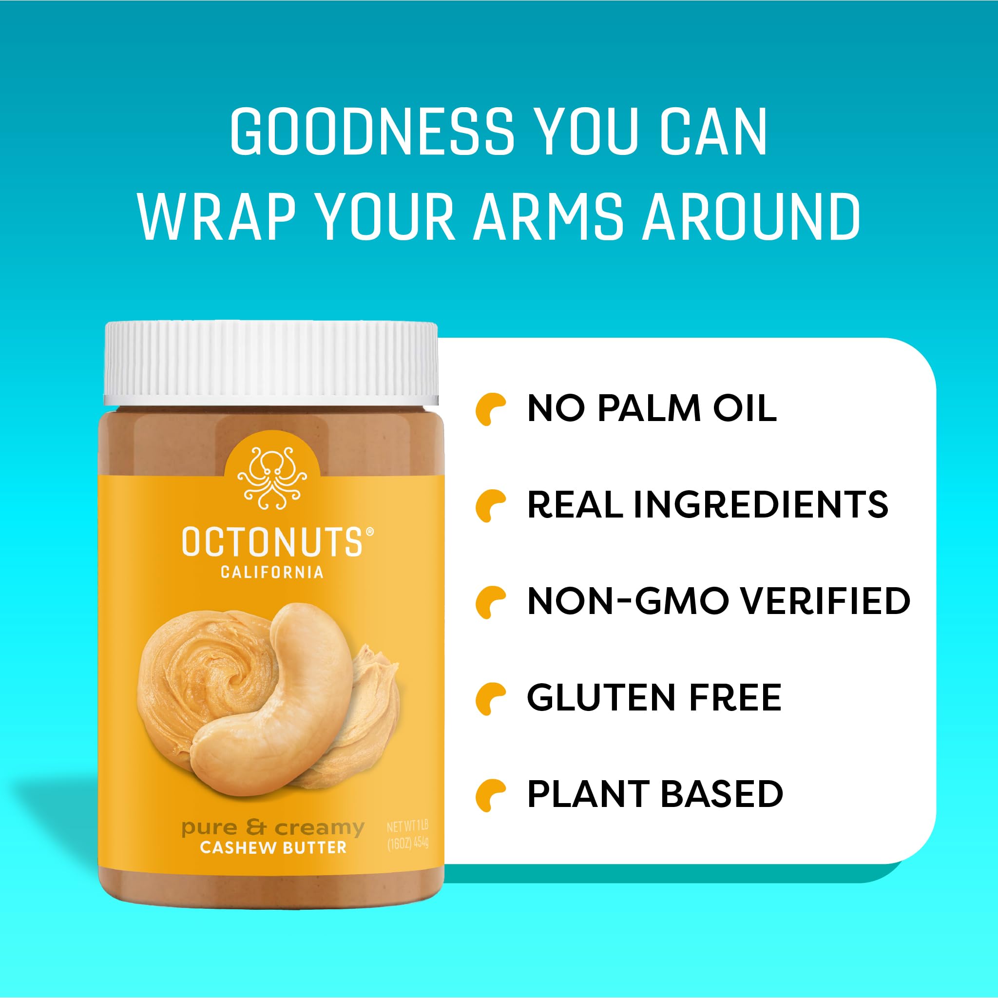OCTONUTS Creamy Cashew Butter pantry staple emphasizes clean, minimal ingredients.