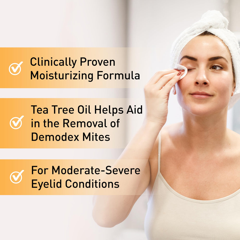 OCuSOFT Lid Scrub Oust close-up demonstrates soft pads on eyelids for cleansing.