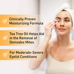 OCuSOFT Lid Scrub Oust close-up demonstrates soft pads on eyelids for cleansing.