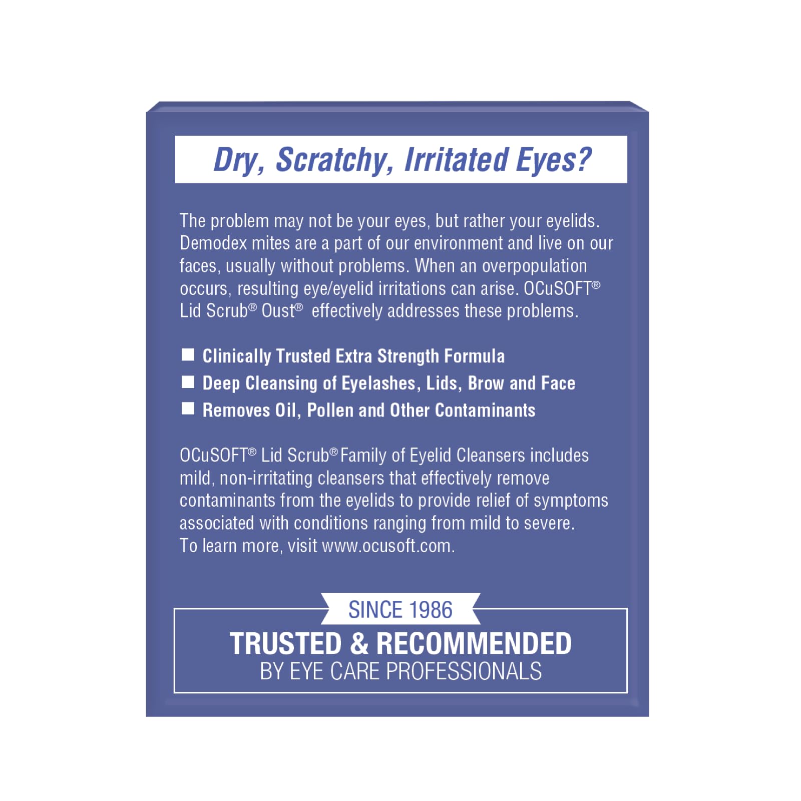 OCuSOFT Lid Scrub Oust pads ready for quick, gentle eye area cleaning.