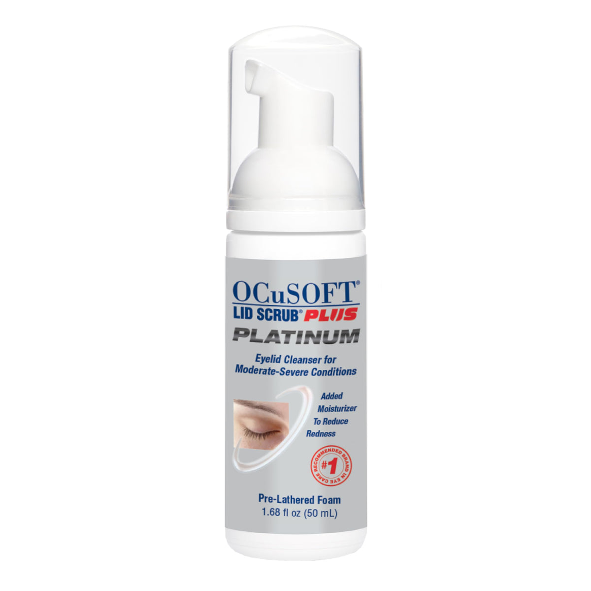 OCuSOFT Lid Scrub Plus Platinum bottle for daily eyelid and lash cleansing.