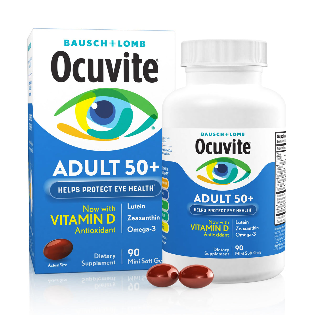 Ocuvite 50+ bottle front view highlighting daily eye health support