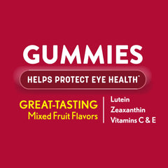 Ocuvite Eye Health Gummies bottle label highlights lutein and zinc benefits.