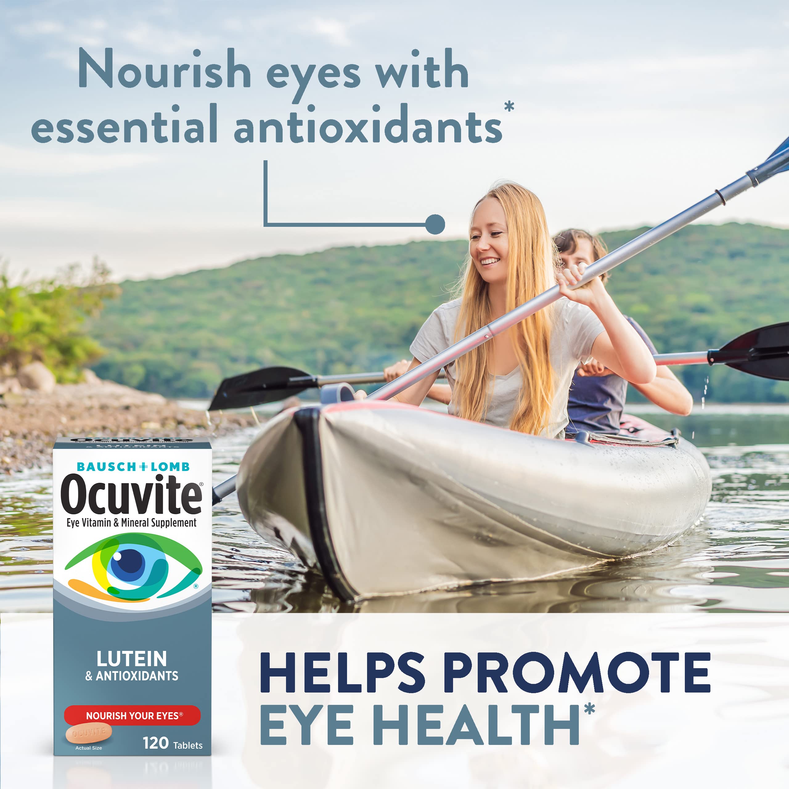 Ocuvite label close-up with essential eye nutrients listed