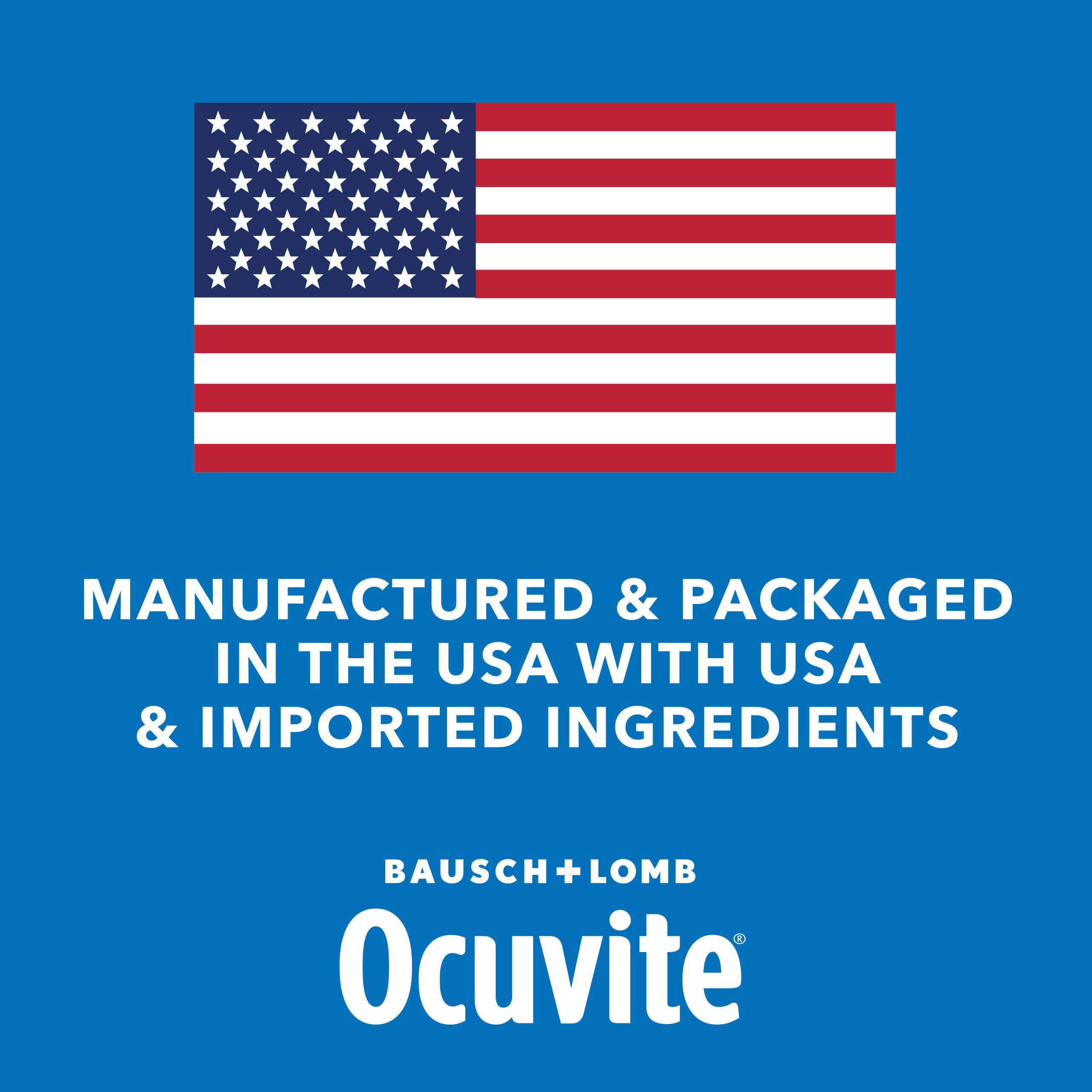 Ocuvite vitamins C, D, E, and zinc layout for eye nutrition.