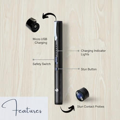 OddsShifter Tactical Stun Pen with USB-C port highlight, easy on‑the‑go charging.