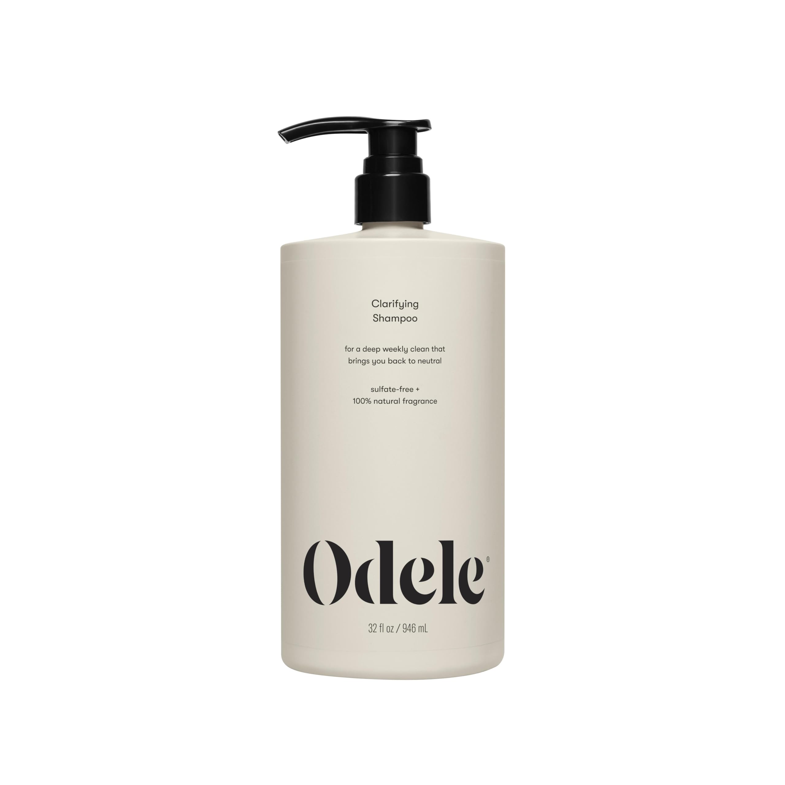 Odele Clarifying Shampoo bottle front view; deep cleanse for buildup-prone hair