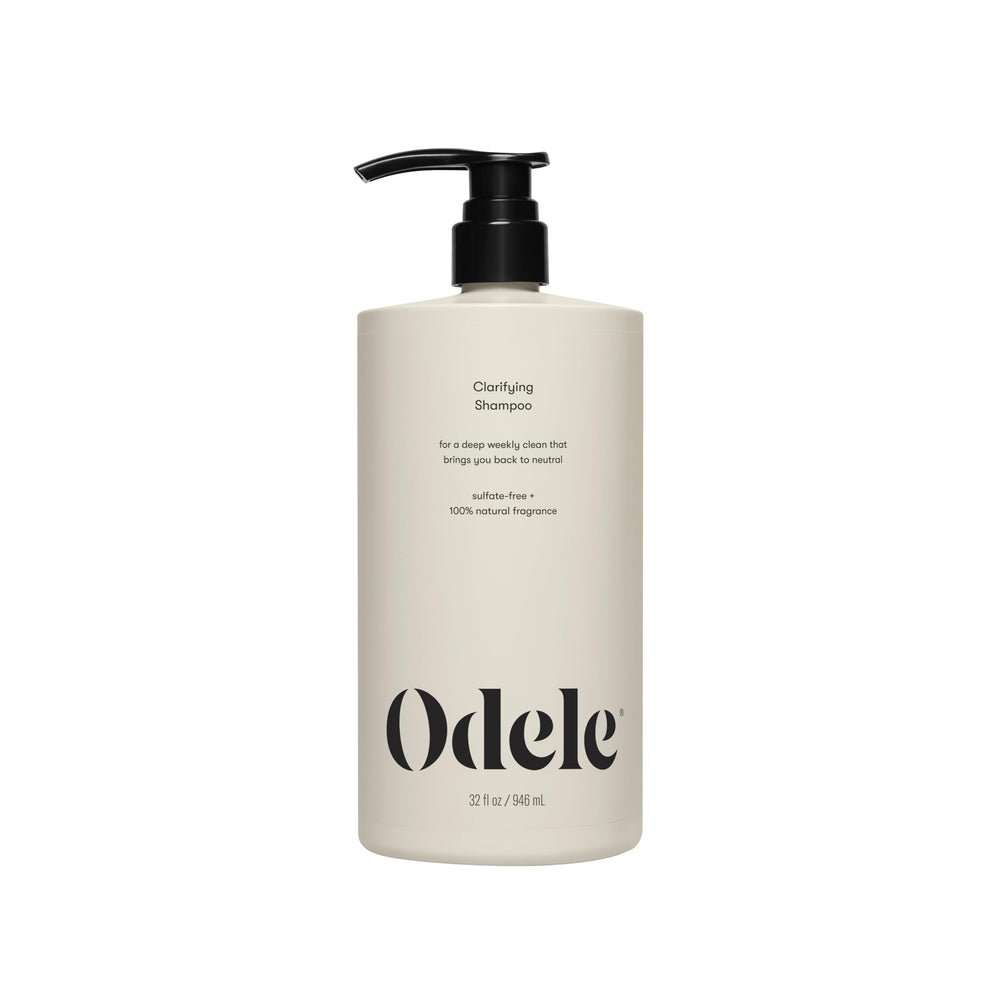 Odele Clarifying Shampoo bottle front view; deep cleanse for buildup-prone hair
