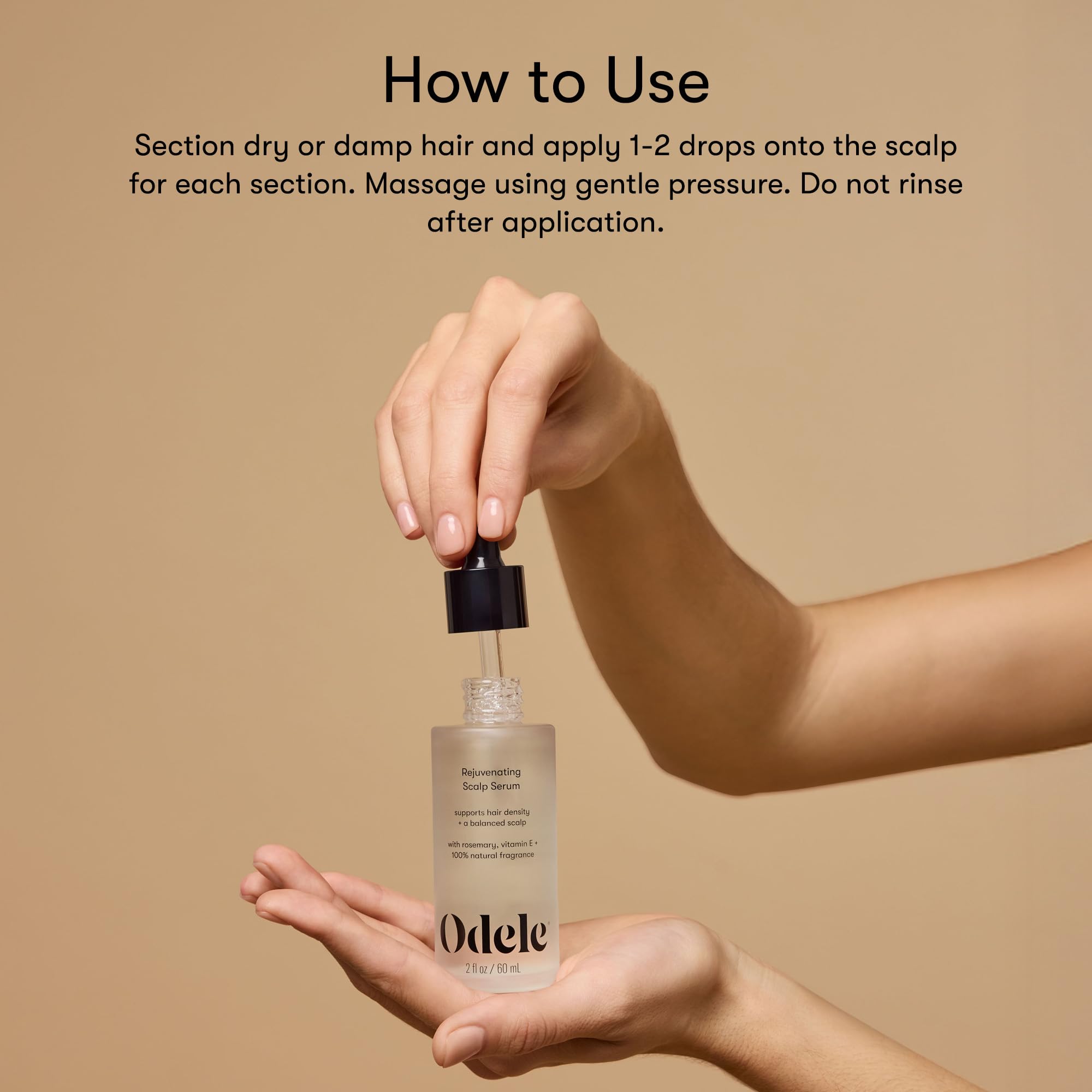 Odele Rejuvenating Scalp Serum dermatologist-tested-label communicates safety and quality.