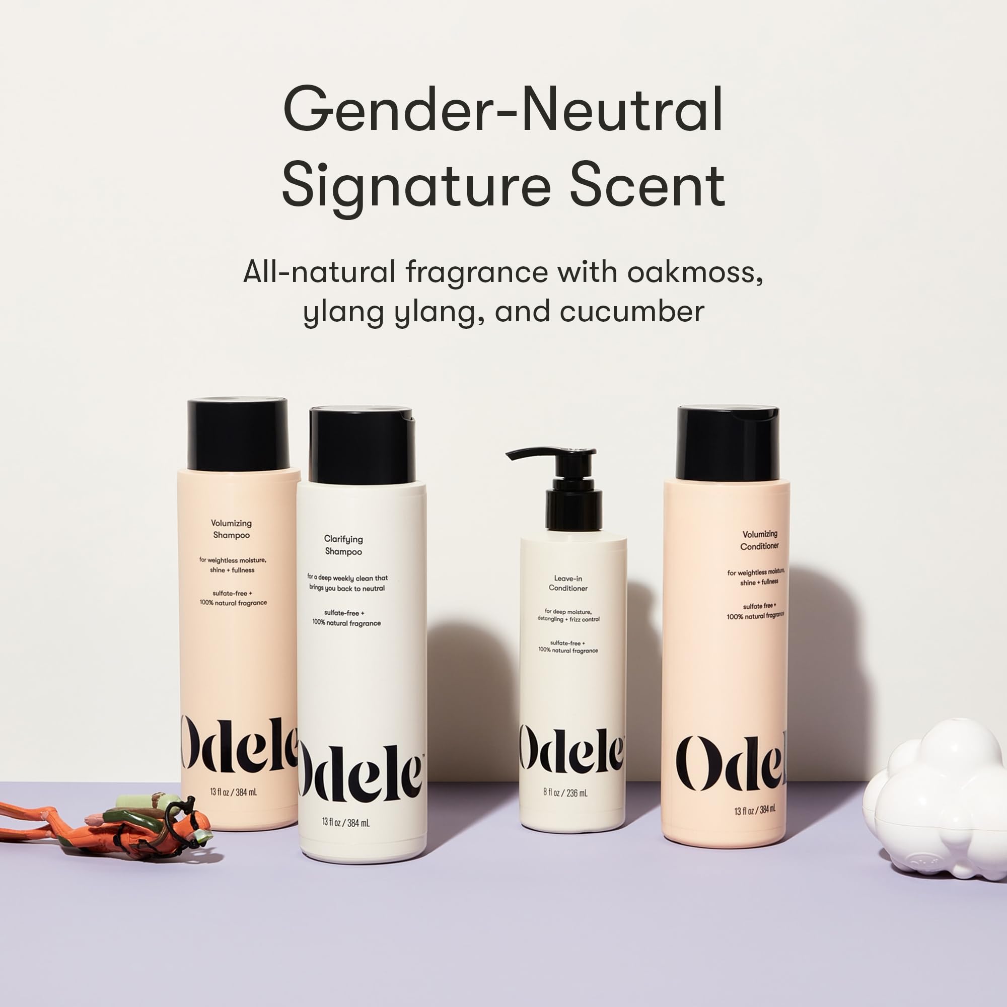 Odele scent notes graphic shows oakmoss, ylang-ylang, cucumber aroma.