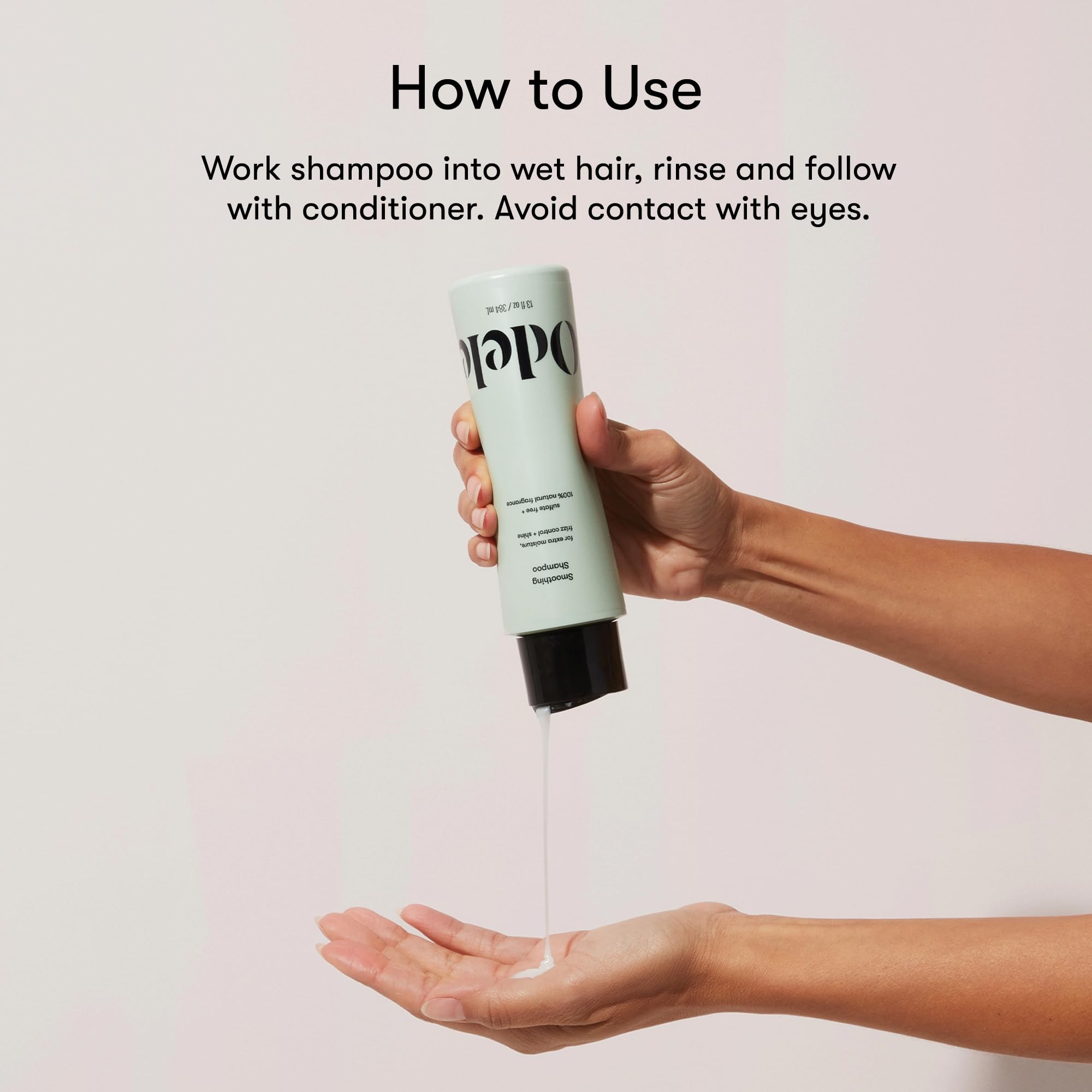 Odele smoothing shampoo with creamy lather on hair illustration.
