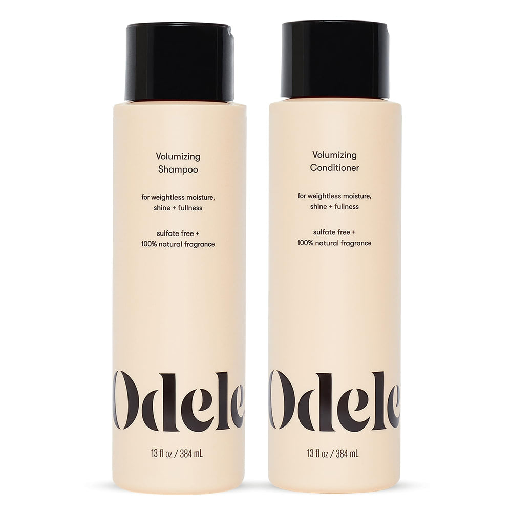 Odele volumizing shampoo bottle front showing weightless moisture and shine.