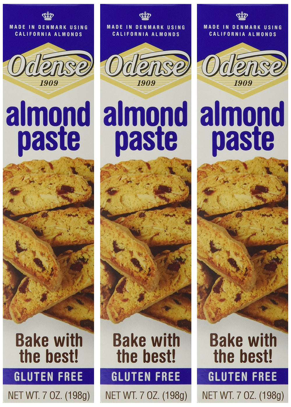 Odense Almond Paste 3-Pack packaging offers convenient value for everyday baking.
