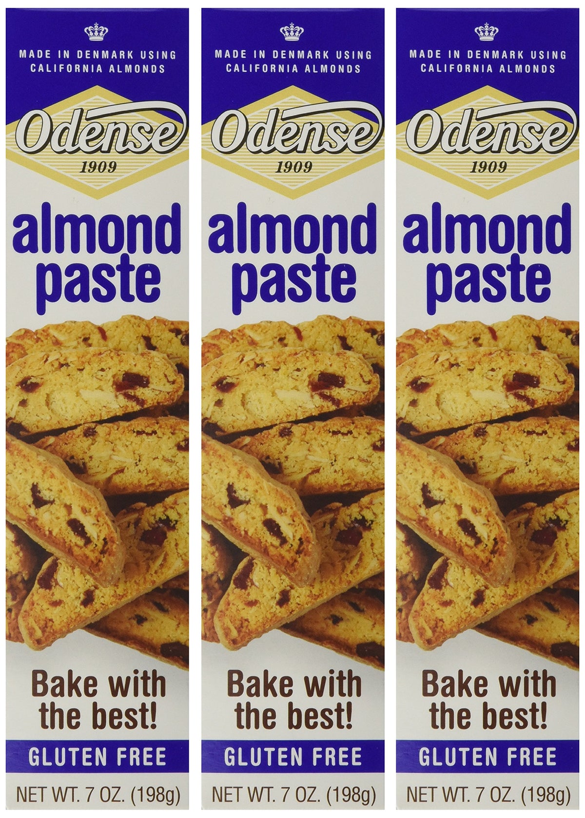 Odense Almond Paste 3-Pack packaging offers convenient value for everyday baking.