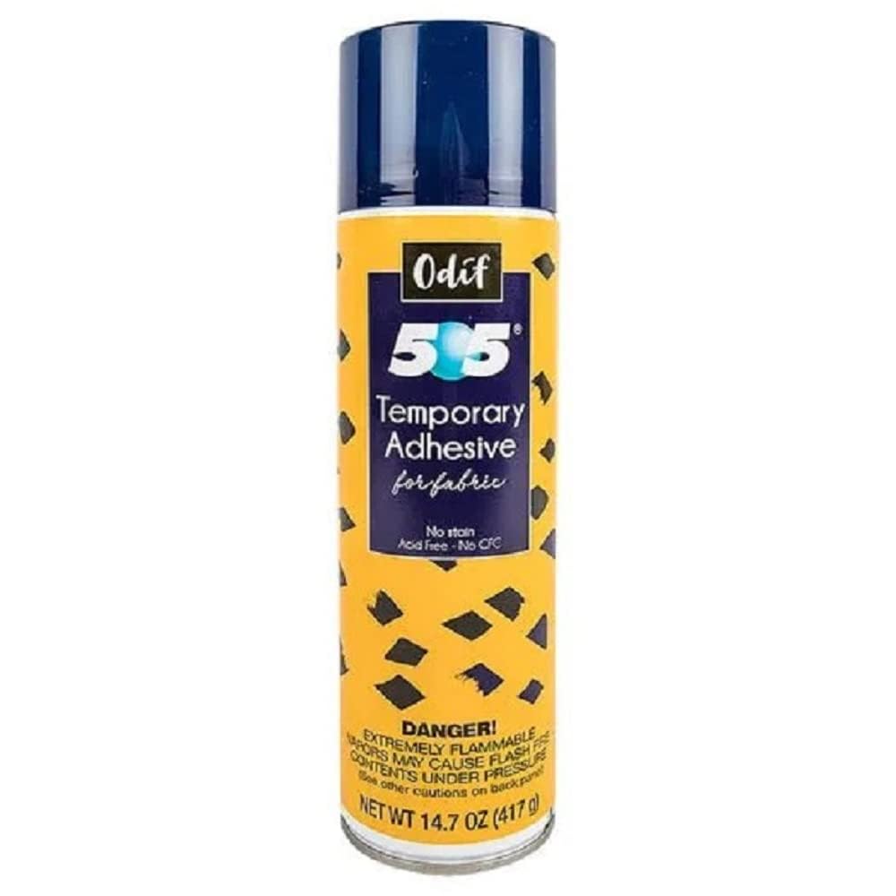 Odif USA 505 fabric spray for temporary hold during embroidery and hemming.