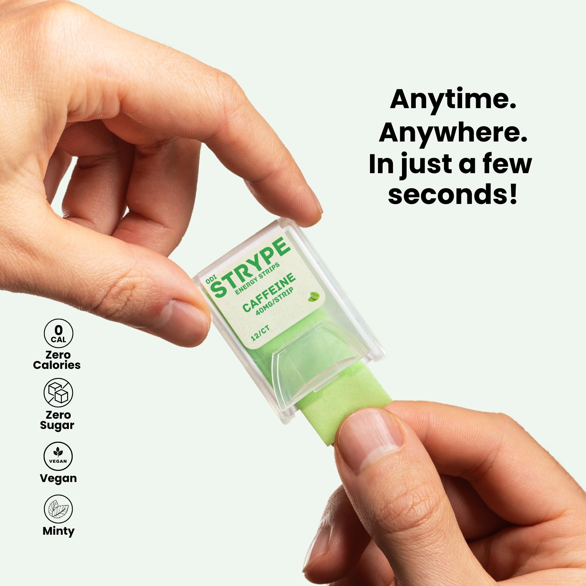 ODiSTRYPE Energy Strips close-up reveals spearmint flavor and freshness.