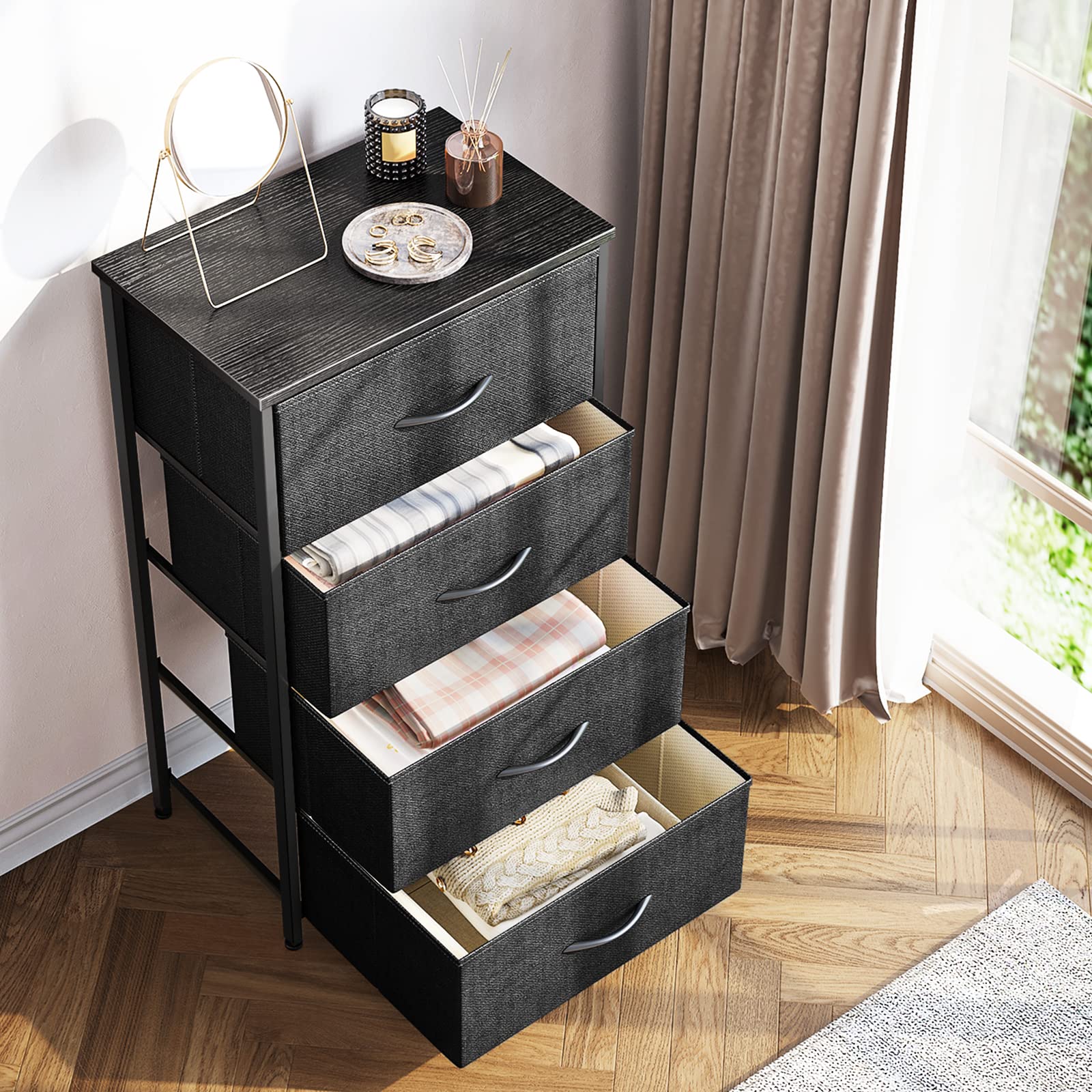 ODK fabric drawers close smoothly, keeping clothes and accessories neatly tucked away.
