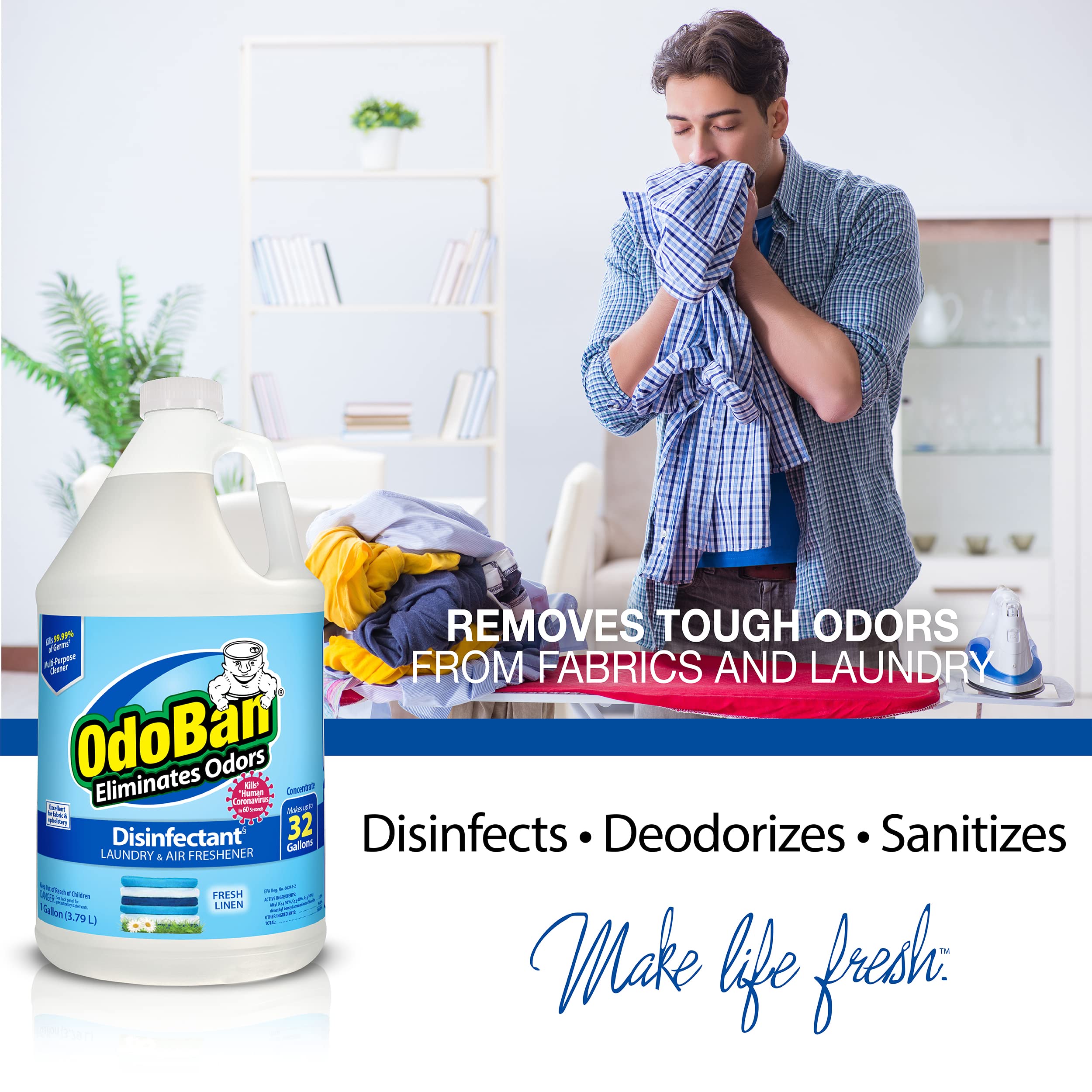 OdoBan air freshener spreads a fresh linen aroma in a room.