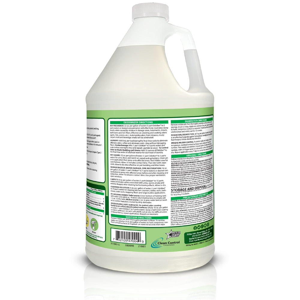 OdoBan Concentrate 32 gallons label highlights multipurpose cleaning and disinfection.