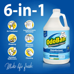 OdoBan multi-surface cleaner applied to upholstery and floors.