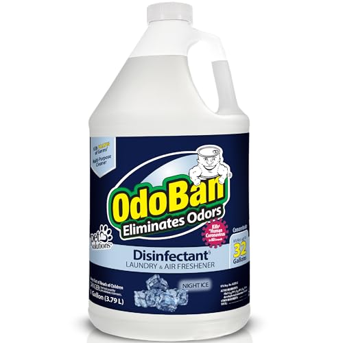 OdoBan Night Ice disinfectant spray applied to a surface for sanitizing.