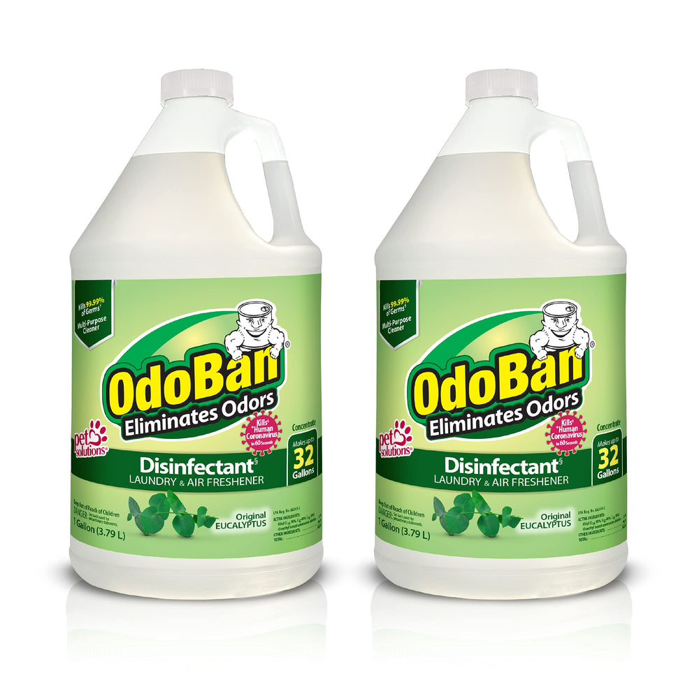 OdoBan original eucalyptus bottle pour demonstrates easy measurement for multi-surface cleaning.