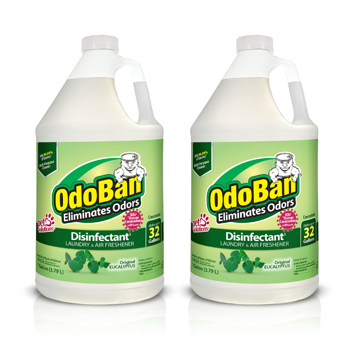OdoBan original eucalyptus bottle pour demonstrates easy measurement for multi-surface cleaning.