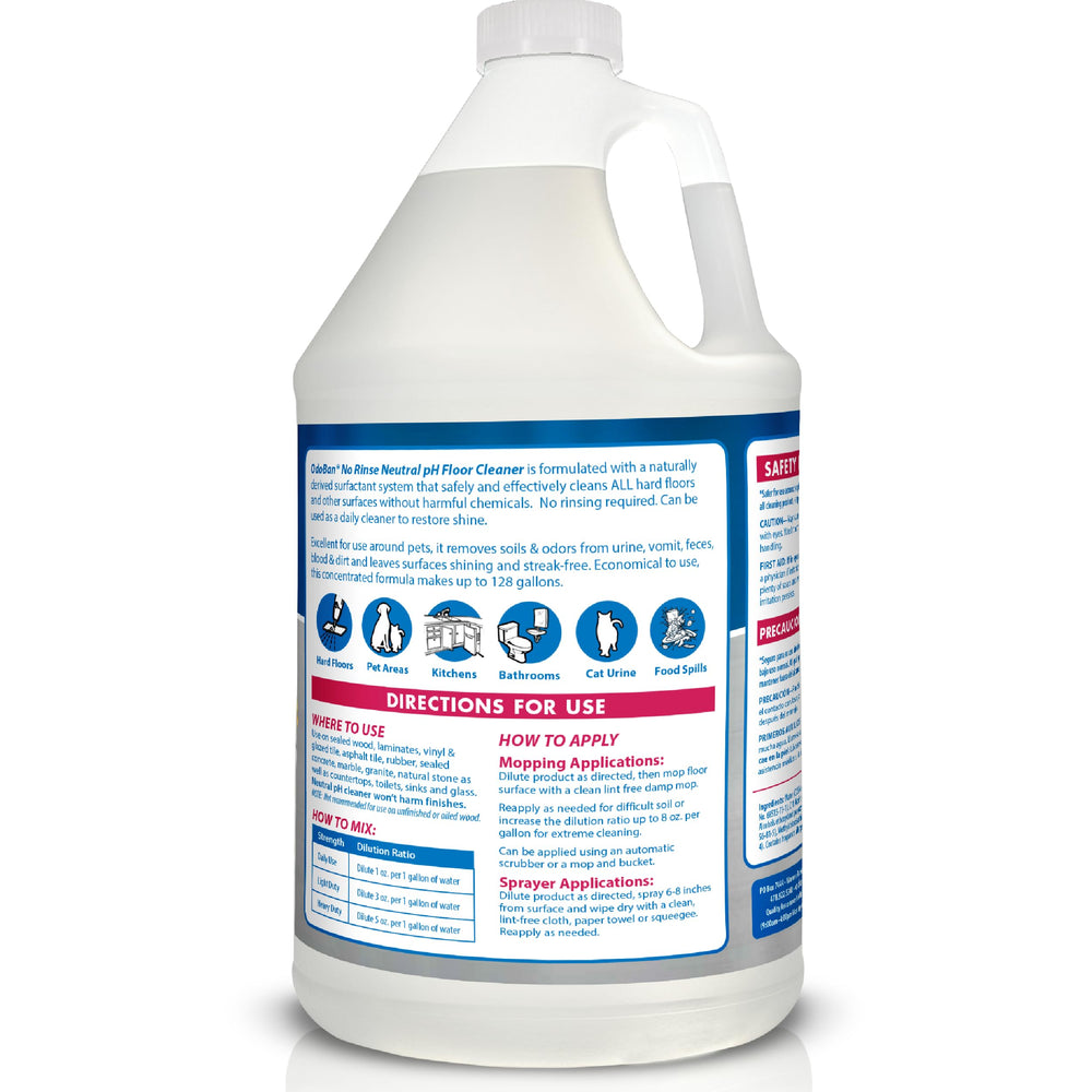 Dilution setup showing 128 gallons yield for economical floor care.