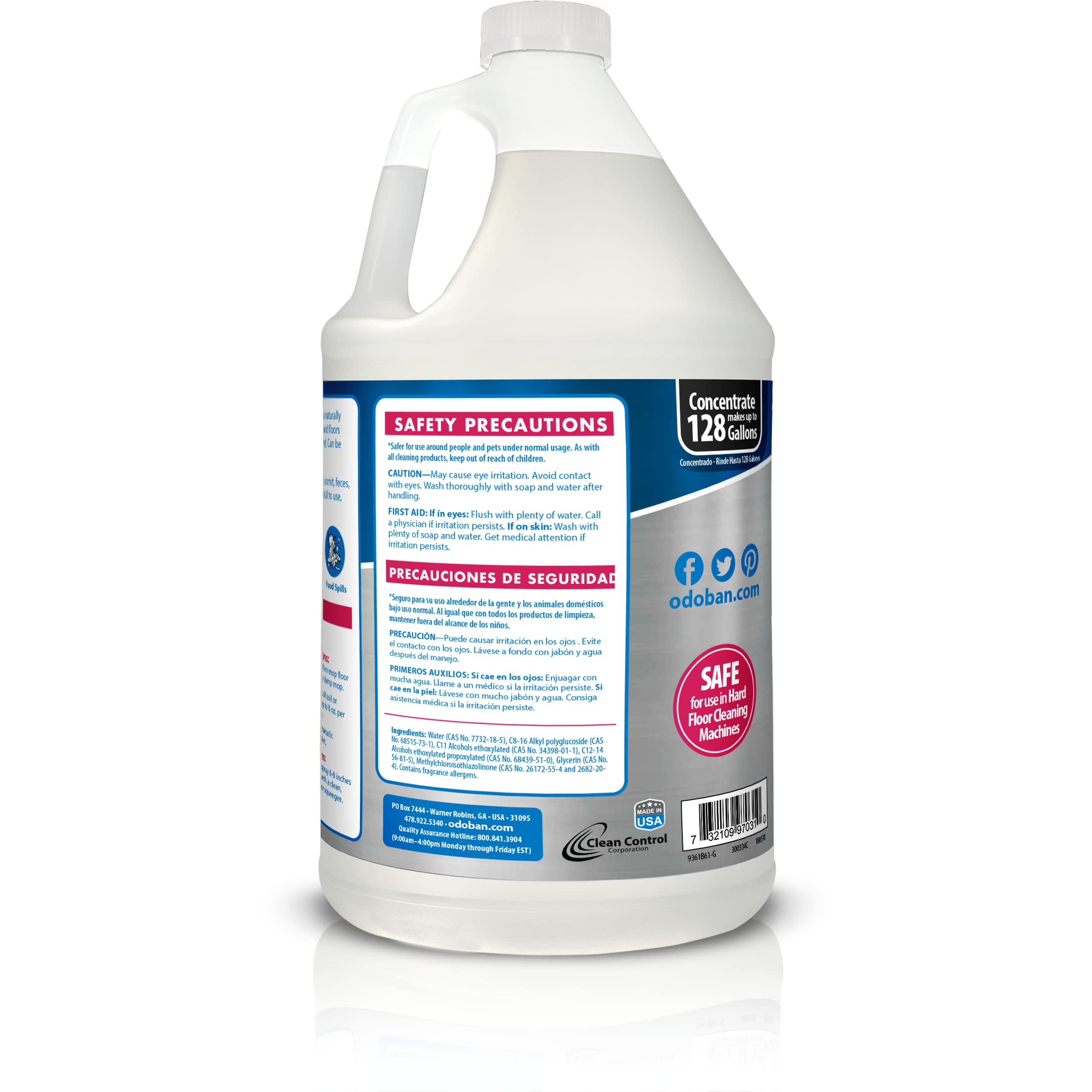 OdoBan neutral pH floor cleaner bottle highlighting bleach-free, surface-safe cleaning.