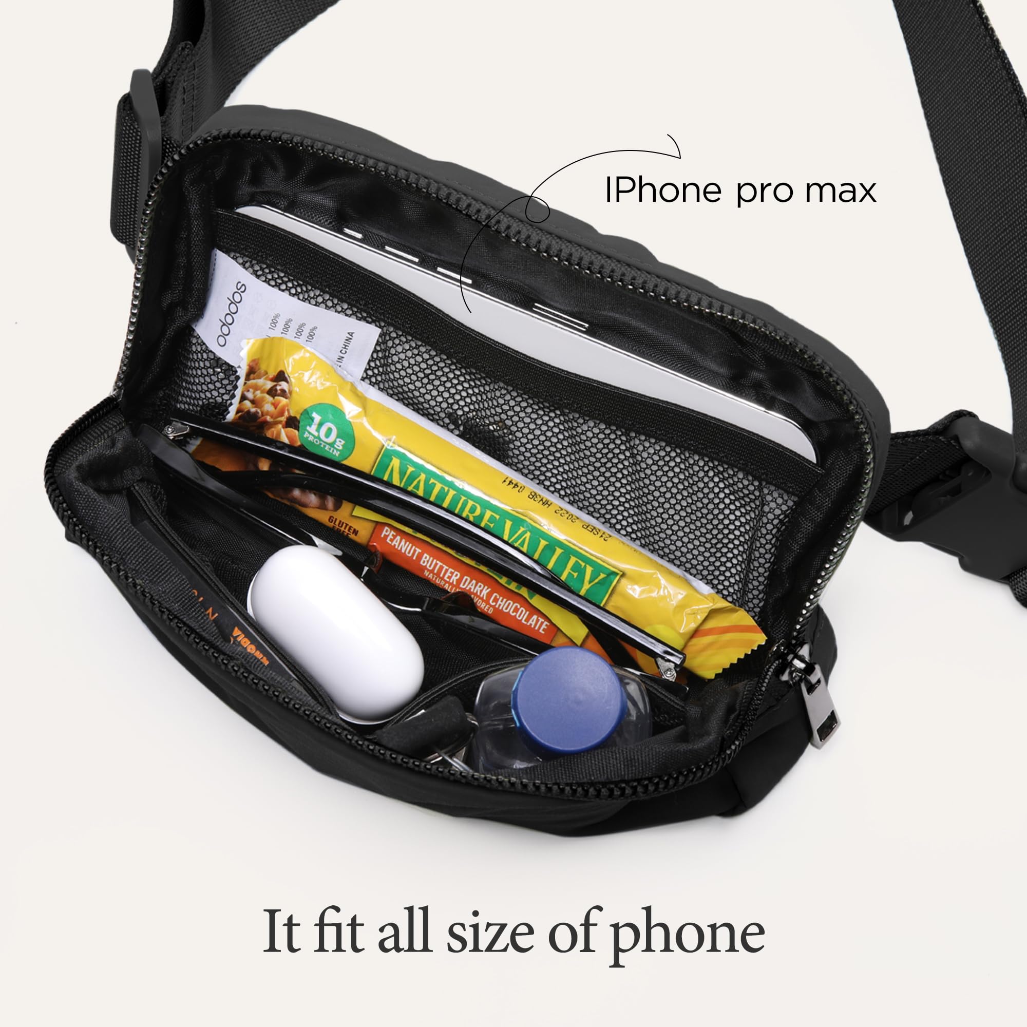 ODODOS compact belt bag keeps phone, wallet, and keys organized.
