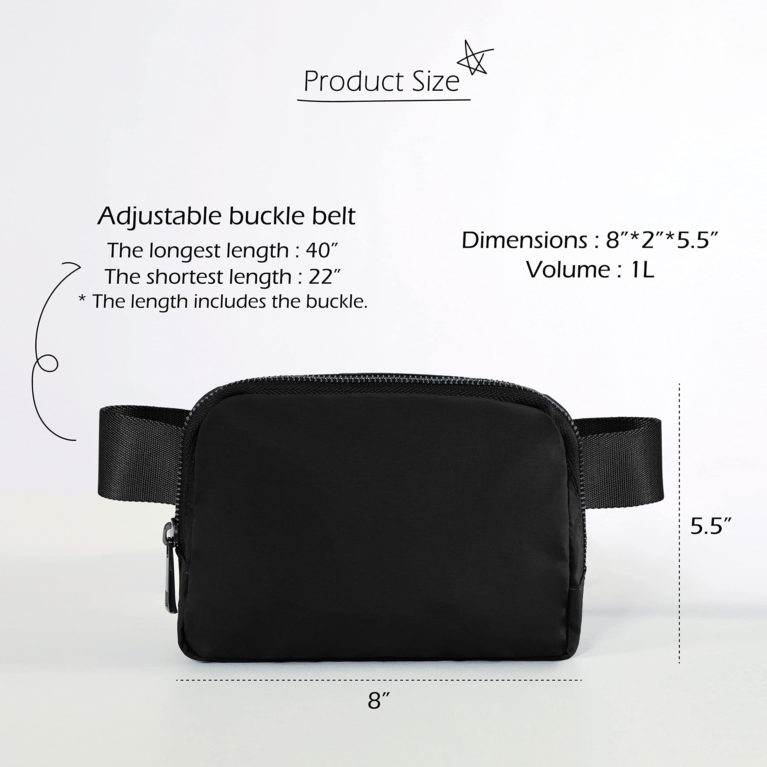 ODODOS unisex black fanny pack perfect for phones, wallet, and keys.