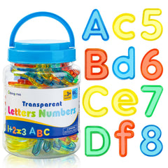Odoorgames 66 Pcs translucent letters and numbers glow on a light table for interactive learning