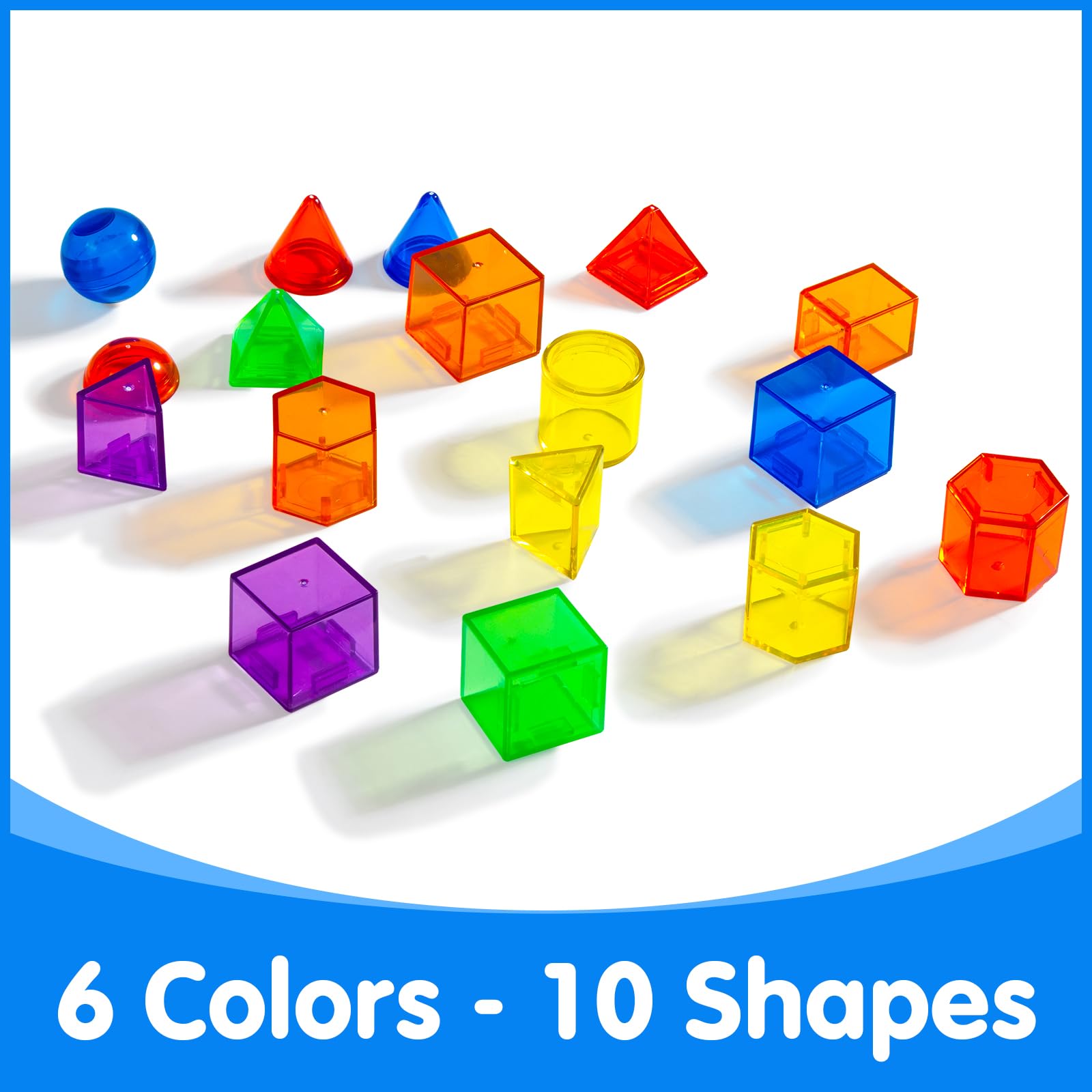 Odoorgames stackable solids encourage classification by color, shape, or size during play.