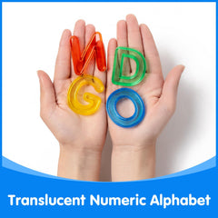 Odoorgames translucent letters and numbers set in bright colors for spelling practice