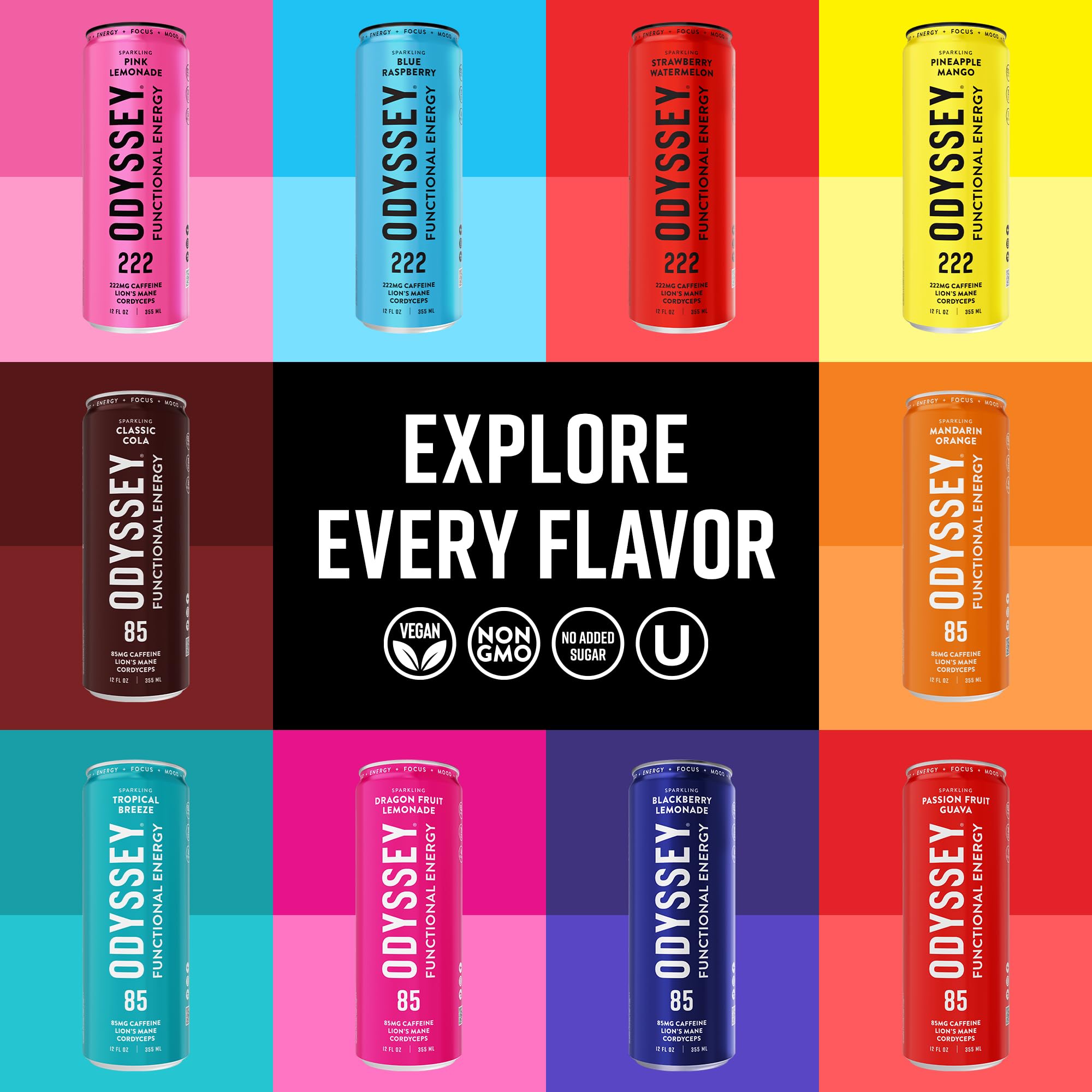 ODYSSEY ELIXIR branding graphic emphasizes clean formula and plant-based ingredients.