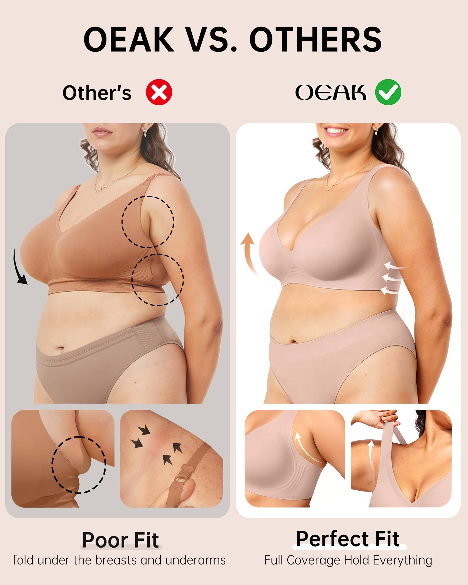 OEAK invisible under T-shirts and backless tops for versatile styling.