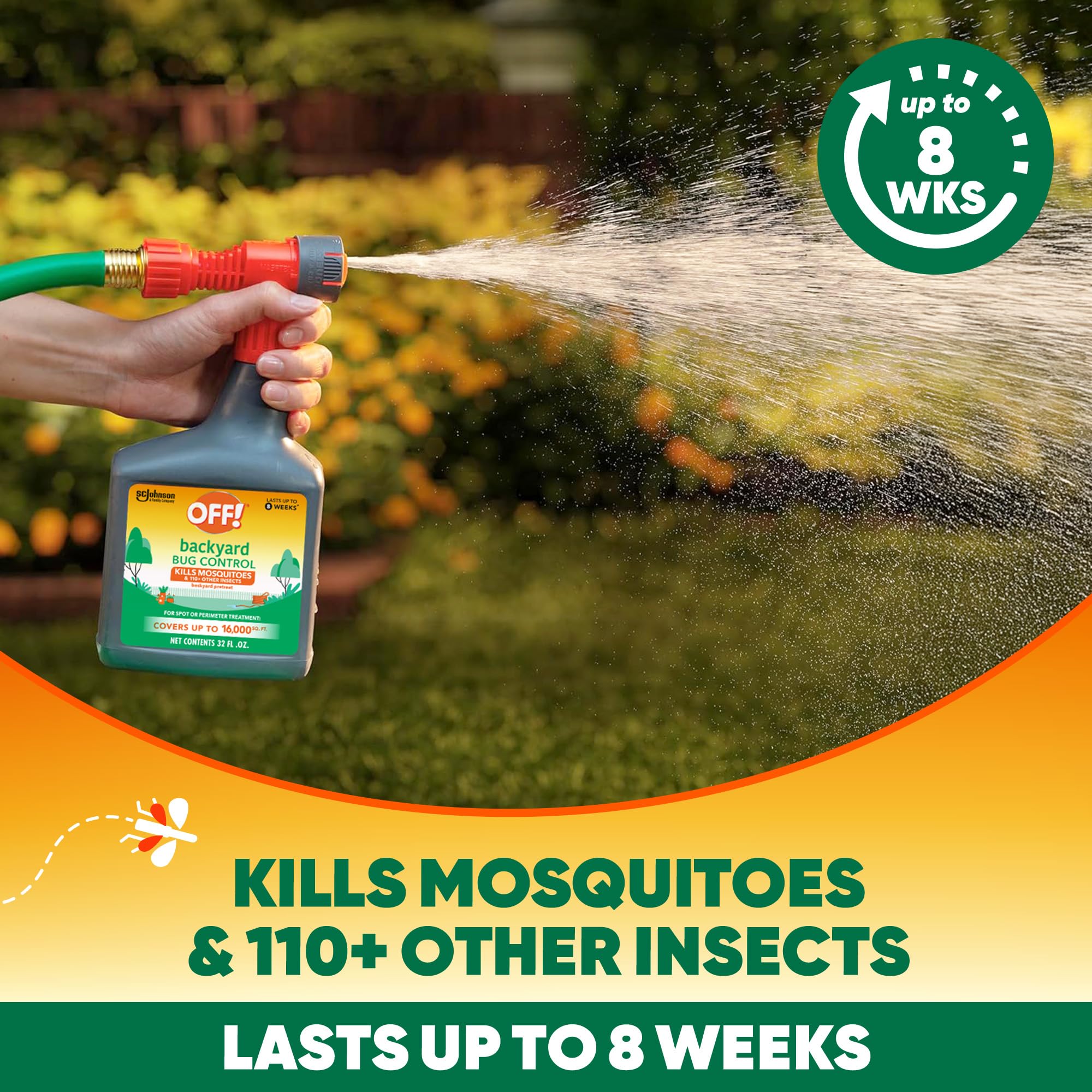 Perimeter coverage up to 16 000 sq ft with OFF! Backyard Bug Control Pretreat