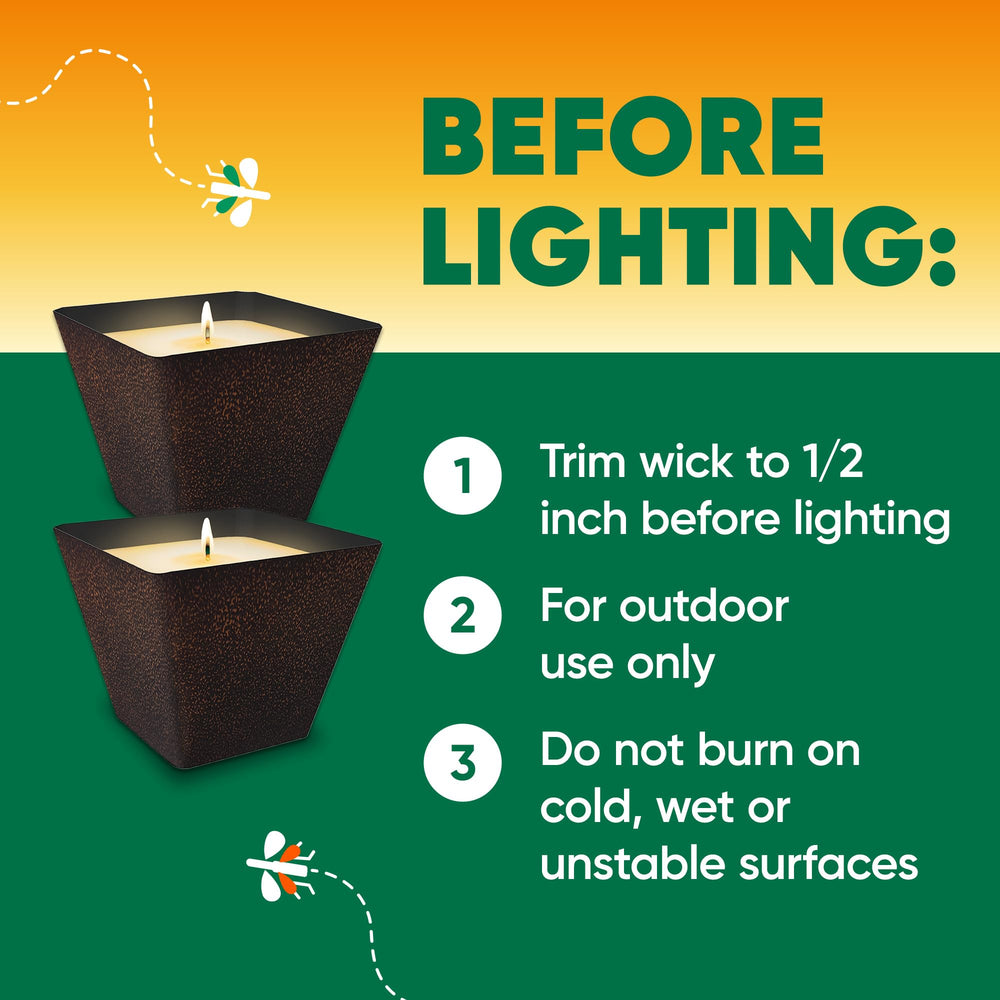 OFF! Backyard Citronella Candle highlighted in an outdoor setup with insect deterrence.