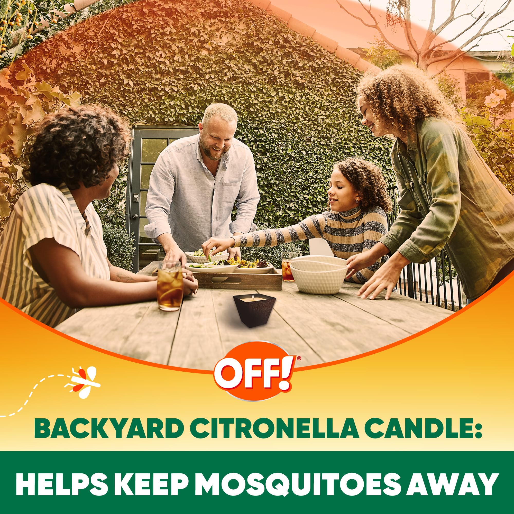 OFF! Backyard Citronella Candle packaging visible for reference during shopping.