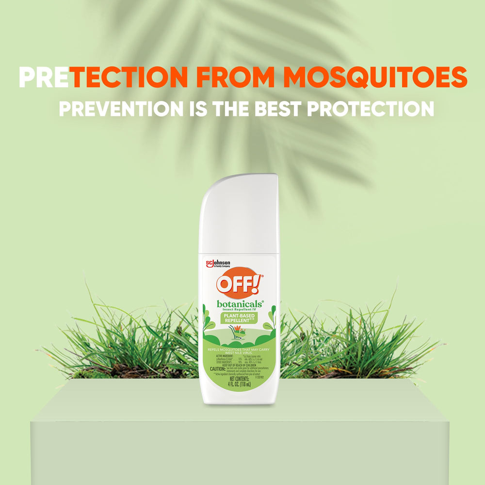 OFF! Botanicals pump spray shown for quick, even coverage on skin and clothes.