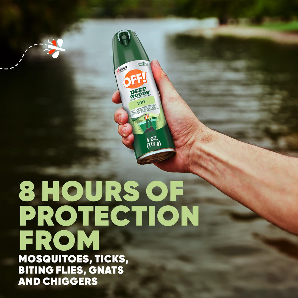 OFF! Deep Woods aerosol dry non-greasy formula applied on skin.